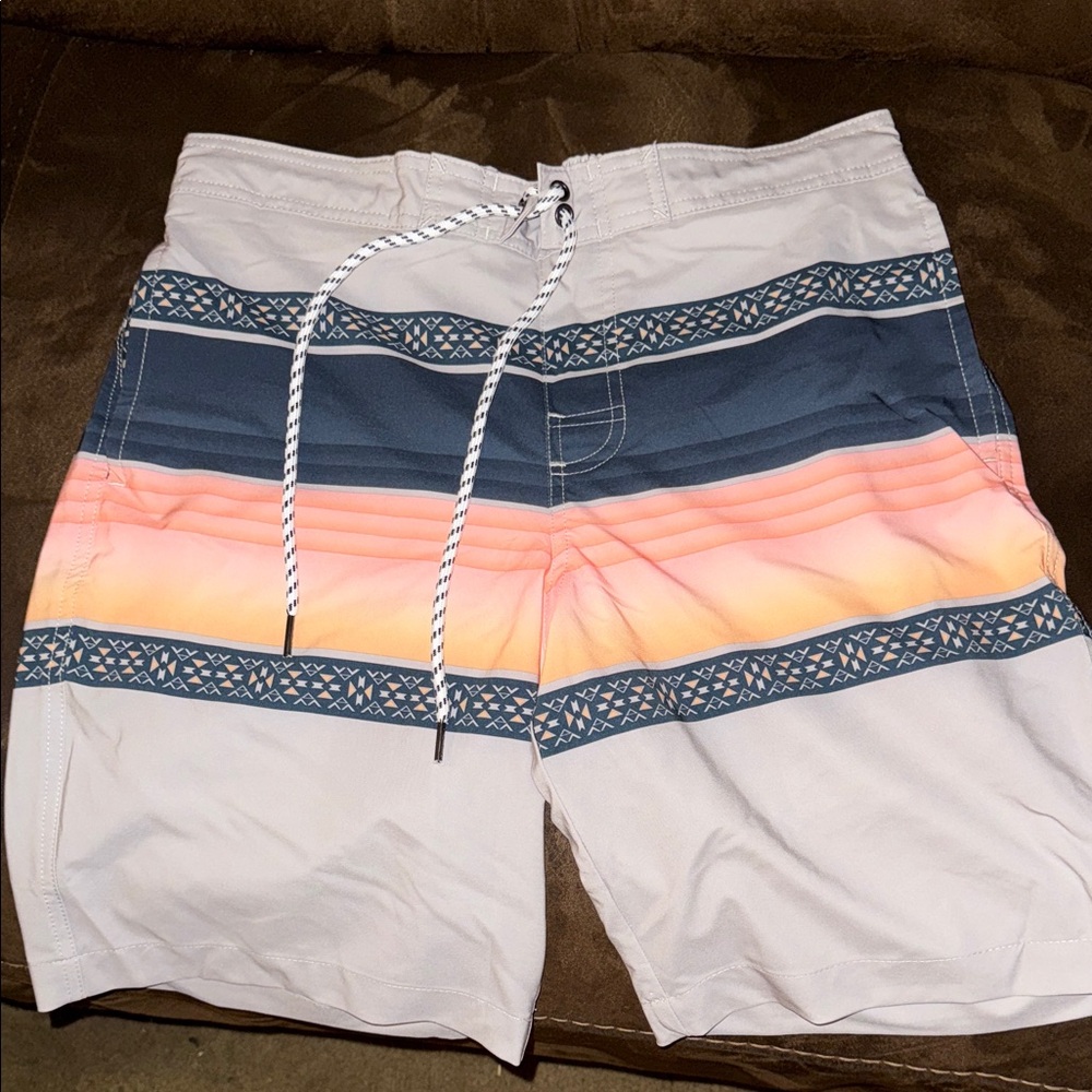 Sonoma Navy and Peach Geometric Swim Shorts